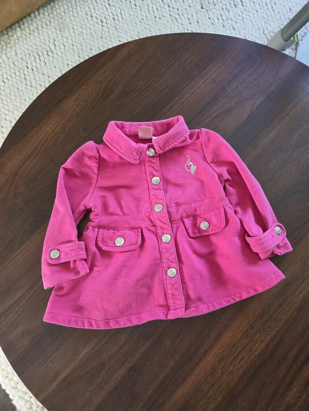 Vintage Y2K Baby Phat Girls Pink Fleece Trench Coat Jacket Cat Logo 18M